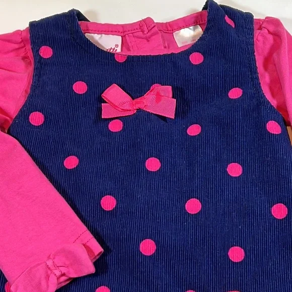 🎀Nannette Girls Navy and Pink Corduroy Dress Size 24m - Picture 2 of 8
